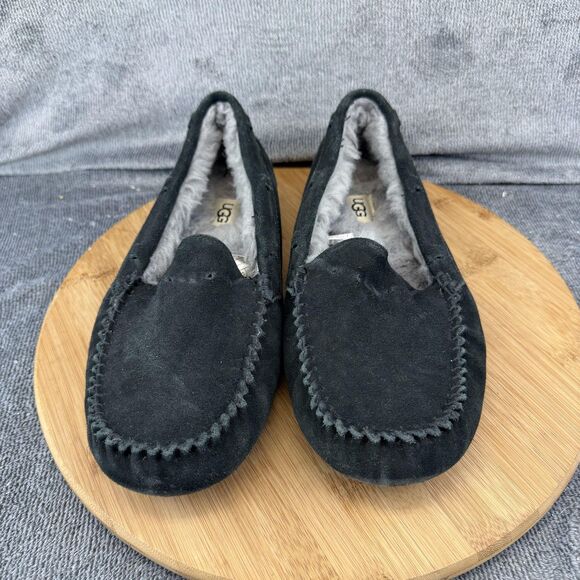 UGG Slippers Shoes Mens Size 8 Black Suede Shearling Lined Moccasin 1003990 main image 6